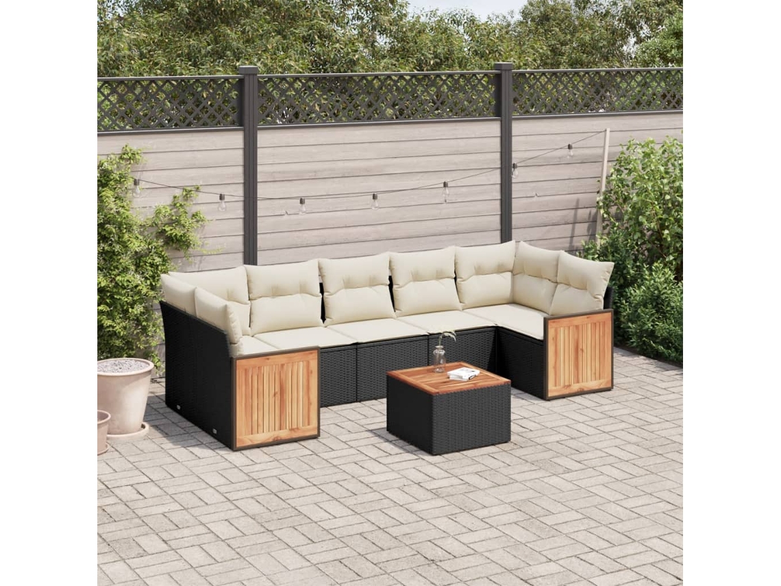 Vidaxl 8 Pcs Conjunto Sofás De Jardim Com Almofadões Vime Pe Preto