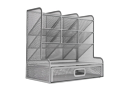 Organizador De Canetas De Malha Com 9 Compartimentos E Gaveta Deslizante Vertical Para Armazenamento Multifuncional Prata