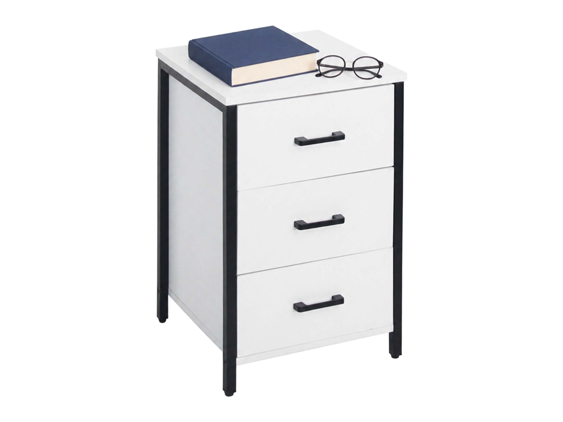 Mesa Branca Cabeceira Com 3 Gavetas, Prateleira E Design Moderno