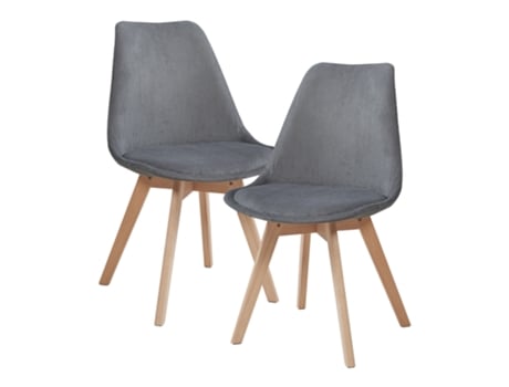 Conjunto De 2 Cadeiras De Jantar Fläten Veludo Cotelê E Pernas De Faia 82x49x54cm Cinzento En.casa