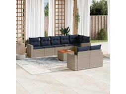 Vidaxl 9 Pcs Conjunto Sofás P/ Jardim C/ Almofadões Vime Pe Cinzento