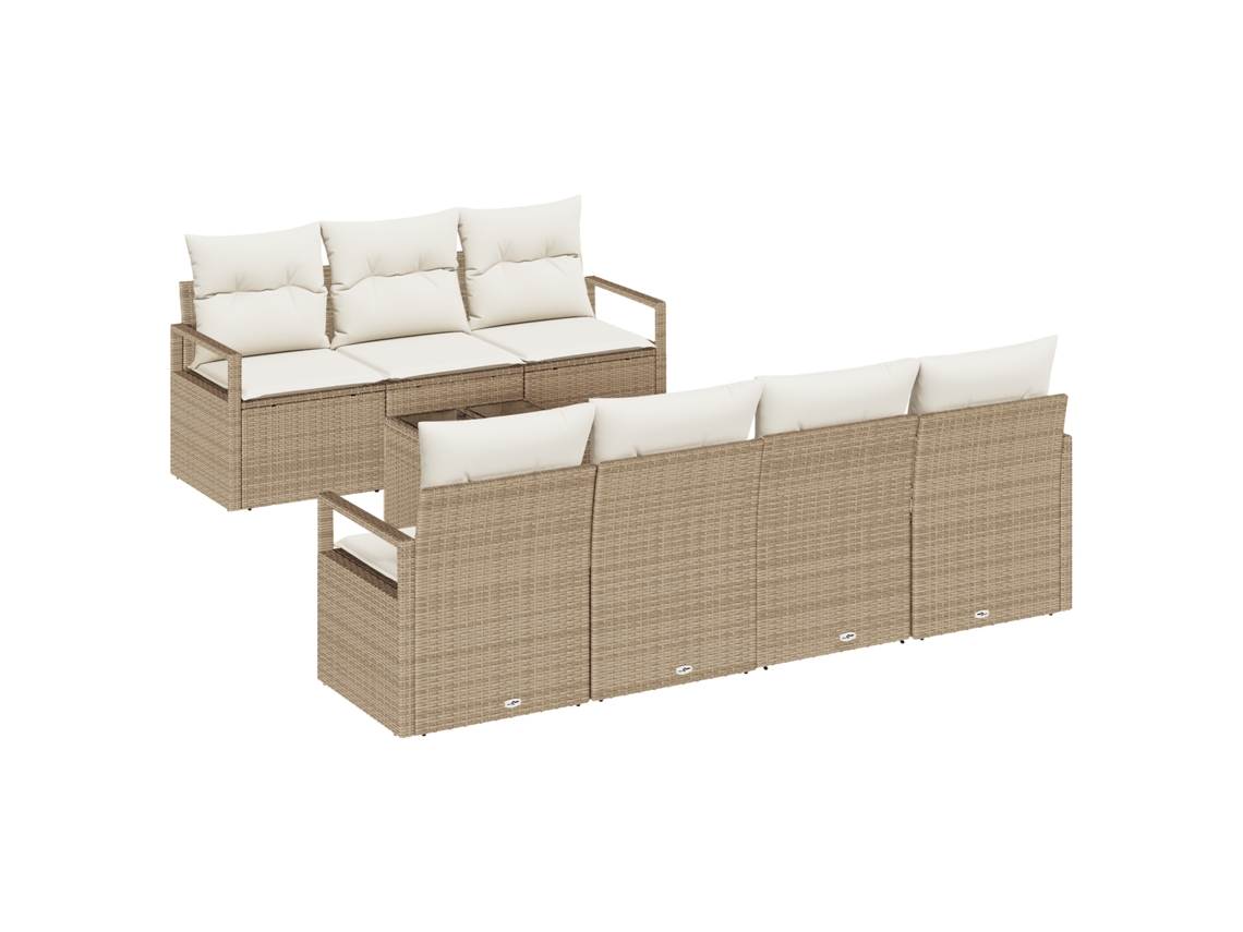 Conjunto 8 Conjunto De Sofá De Jardim Vidaxl Bege Vime Pe (230 X 62 X 85 Cm)