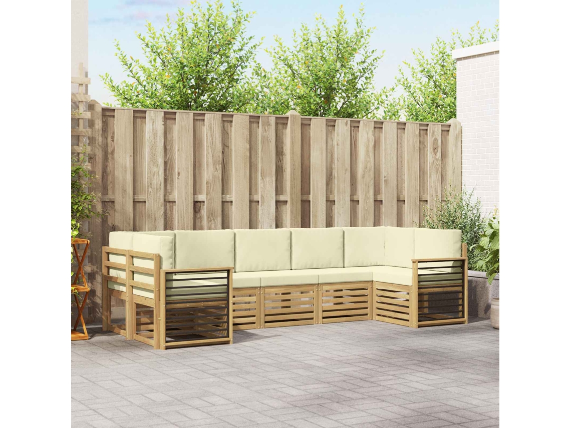 Vidaxl Conjunto De Sofá Sectional 7 Pcs Branco E Creme Poliéster