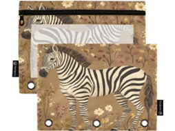 Pasta Plástica Marrom Com Estampa De Zebra, Divisórias Transparentes E Bolsos Grande Resistente, Com Três Compartimentos