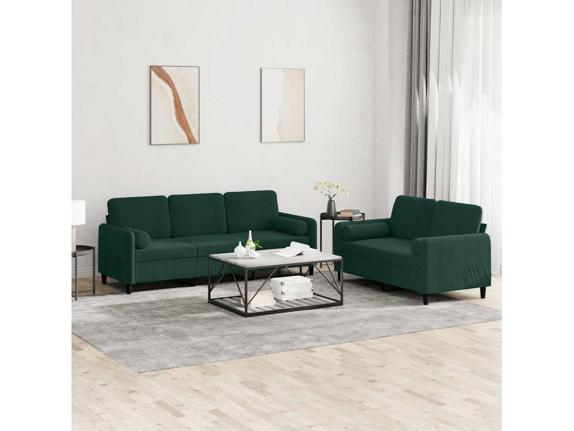 Vidaxl 2 Pcs Conjunto De Sofás Com Almofadas Veludo Verde-escuro