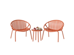 Conjunto de móveis CHEZMOI estilo bistrô 3 peças com mesa de centro côncava, aço e polipropileno, vermelho tijolo