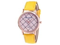Relógio de Pulso Casual Estilo Coreano Feminino com Pulseira de Couro Amarelo F405 a