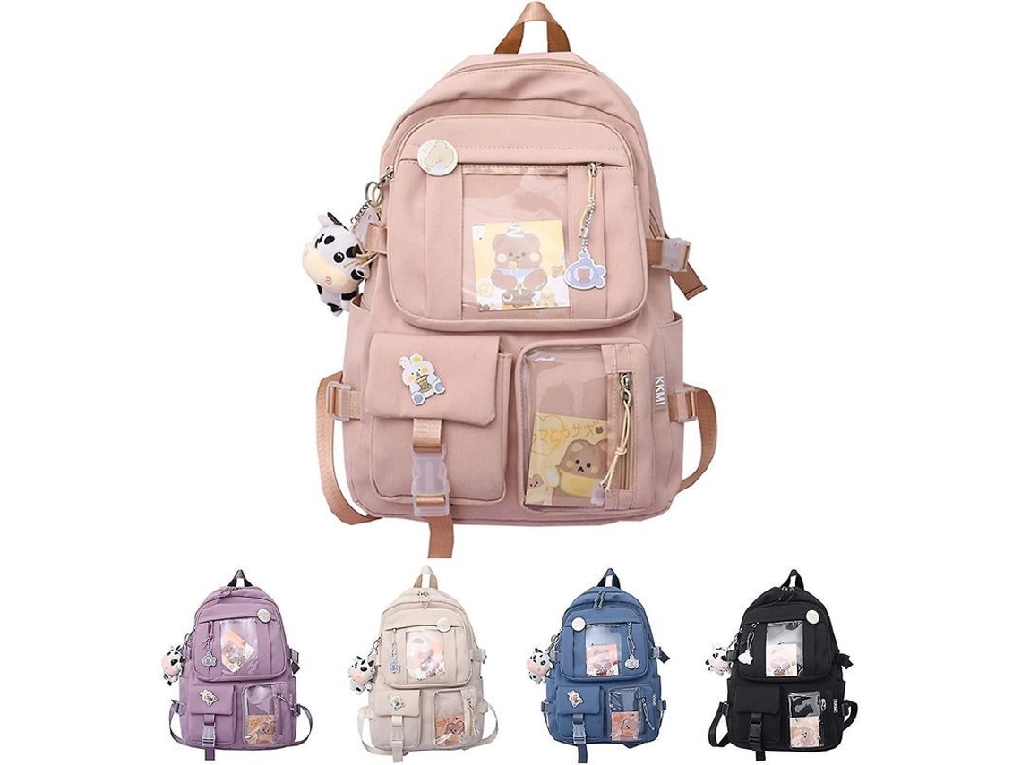2026 mochila Escolar para Mujer Con Pingente Nylon Impermeável Mochila de Viagem Juvenil para Meninas Estudantes com Insígnia e Acessórios