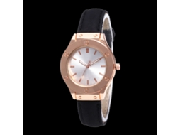 Reloj De Pulsera Unisex De Cuarzo Con Correa De Cuero Pu Moda Dial Redondo Negro