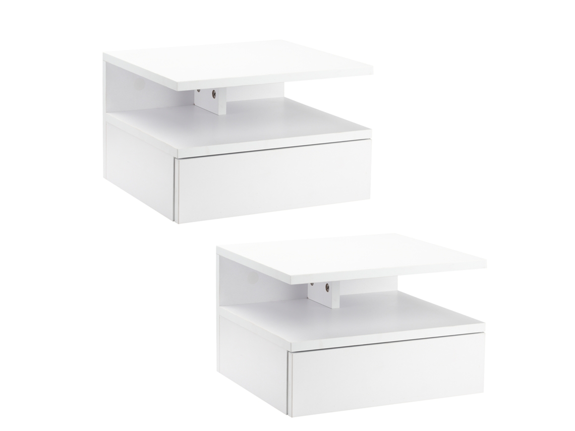 Conjunto De 2 Mesas De Cabeceira Suspensas, De Modernas Com Gaveta E Prateleira Aberta, Poupa Espaço, Design Para Sala Ou Quarto, 35x32x22,5 Cm