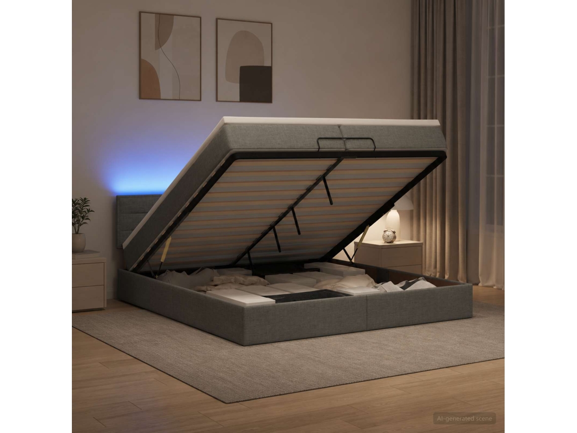 Vidaxl Cama Ottoman Com Colchão E Led Cinzento-escuro 200 X 200 Cm