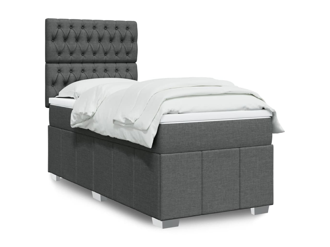 Vidaxl Cama Com Molas/colchão 100x200 Cm Tecido Cinza-escuro