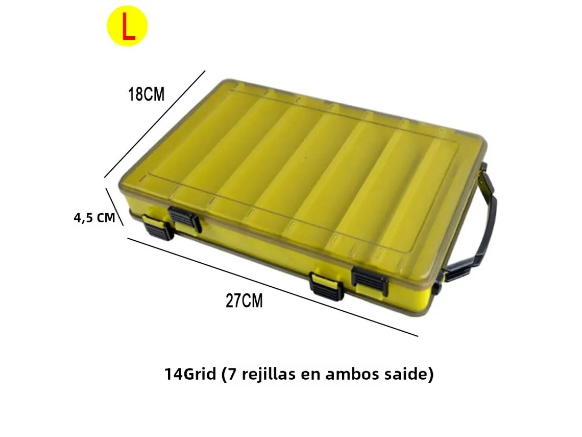 (amarelo G) Caixa De Pesca Com 14 Compartimentos, Caixa De Armazenamento De Iscas E Anzóis De Dupla Face,