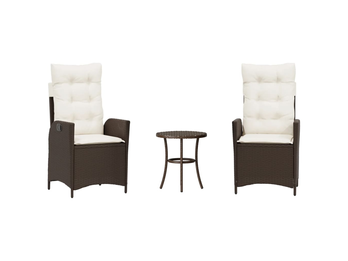 Maison Exclusive - Conjunto 3 Peças Bistrô Com Almofadões Vime Pe Castanho
