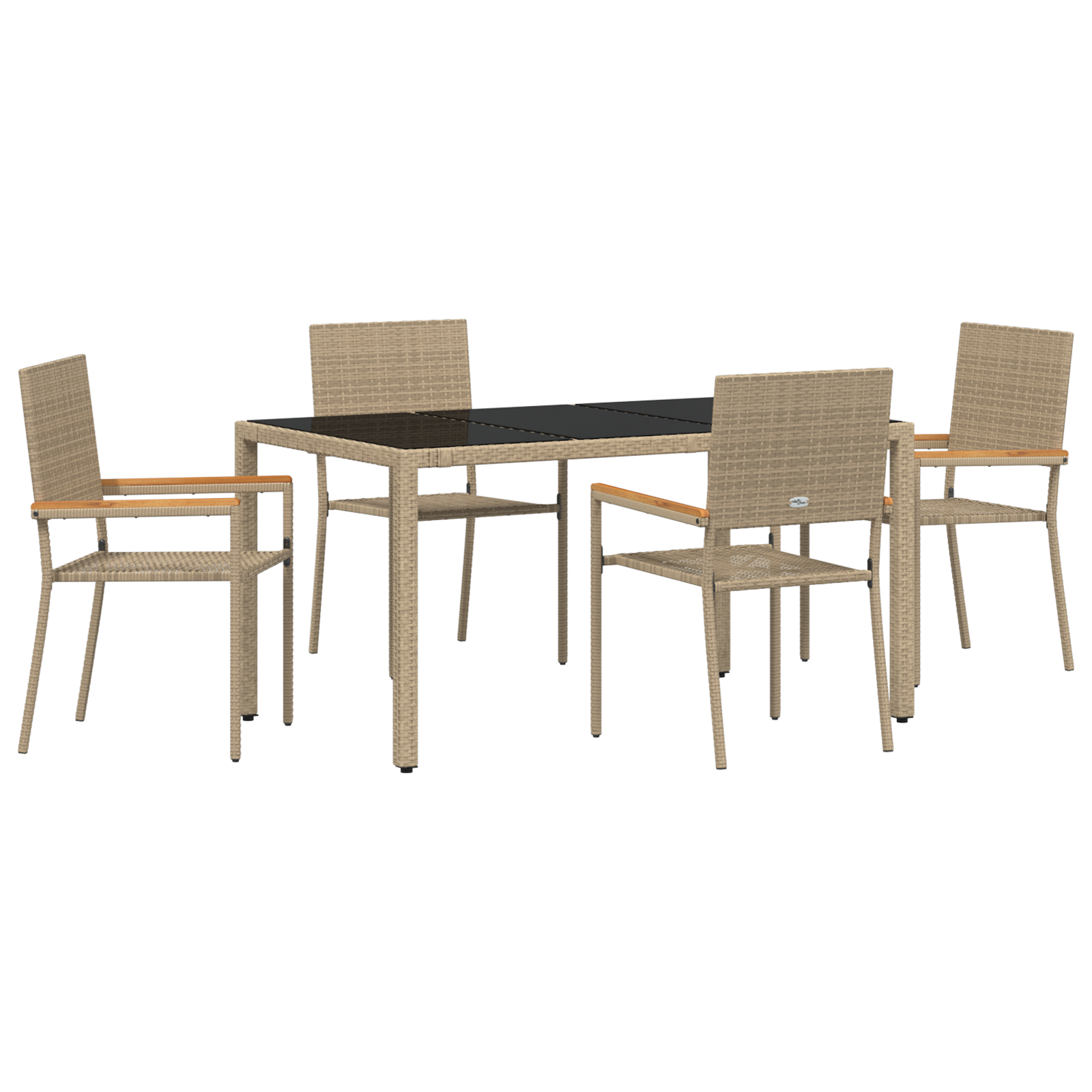 Conjunto 5 Conjunto De Jantar Para Exterior Vidaxl Bege Vime Pe (150 X 90 X 75 Cm)