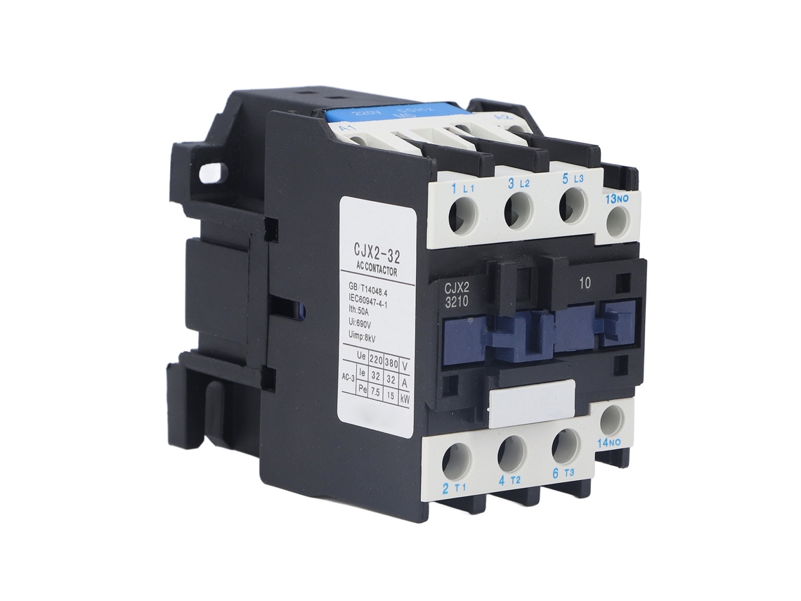 Contator Elétrico Ca 220v 32a YURU, Bobina Cjx2 3210, Contato Normalmente Aberto, Liga de Prata