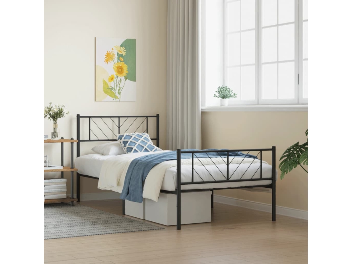 Vidaxl Estrutura De Cama Com Cabeceira E Pés 90x190 Cm Metal Preto