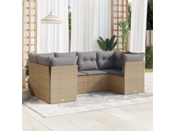 Vidaxl 6 Pcs Conjunto De Sofás P/ Jardim Com Almofadões Vime Pe Bege