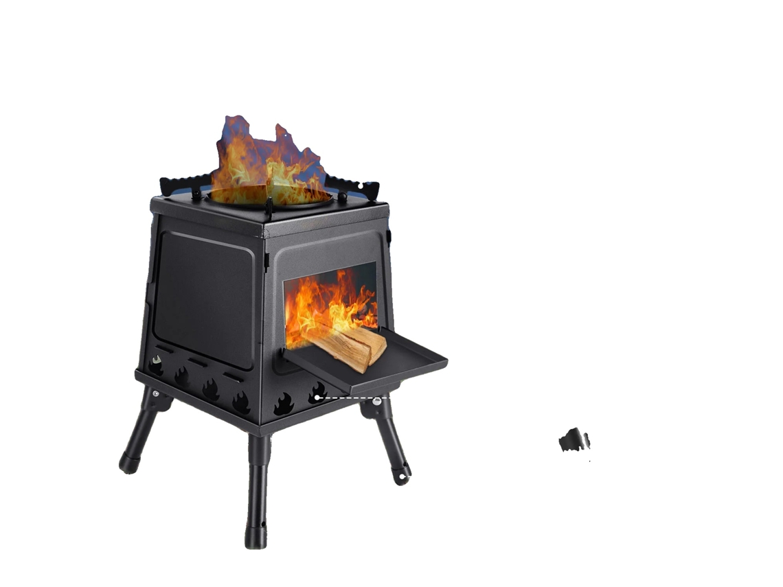 Fogão De Camping, Aço Carbono, 22 X 22 X 35 Cm, 24 X 24 X 10 Cm, 3,2 Kg, Adequado Para Vários Utensílios De Cozinha