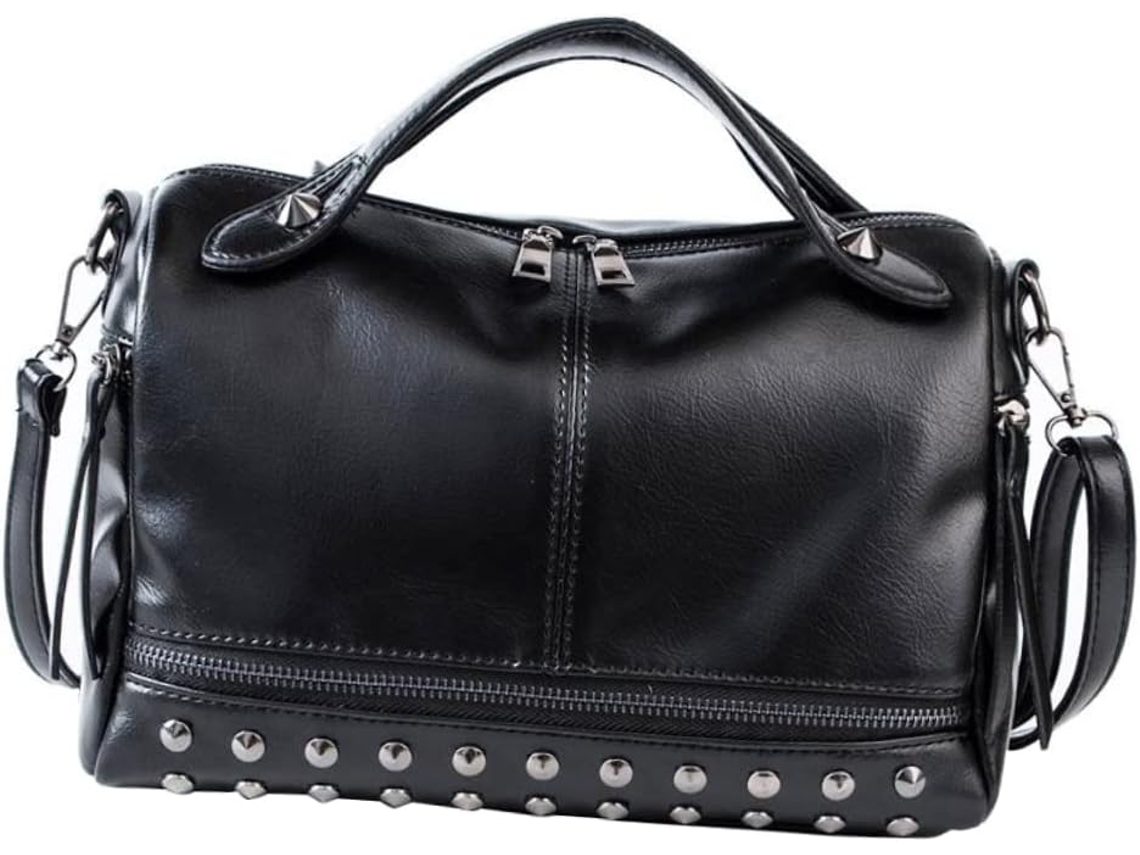 Bolsa Transversal Feminina Com Tachas, Em Couro Pu Preto, Leve E Versátil Para Uso Diário, Praia E Compras.