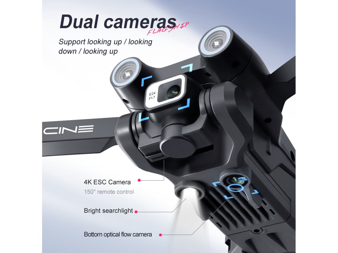 I3 Pro Mini Drone com Câmera Dupla 4K 3 Baterias Duração Da Bateria: 15 Min Preto YIZHOOD