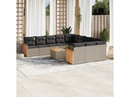 Vidaxl 12 Pcs Conjunto De Sofás Jardim C/ Almofadões Vime Pe Cinzento