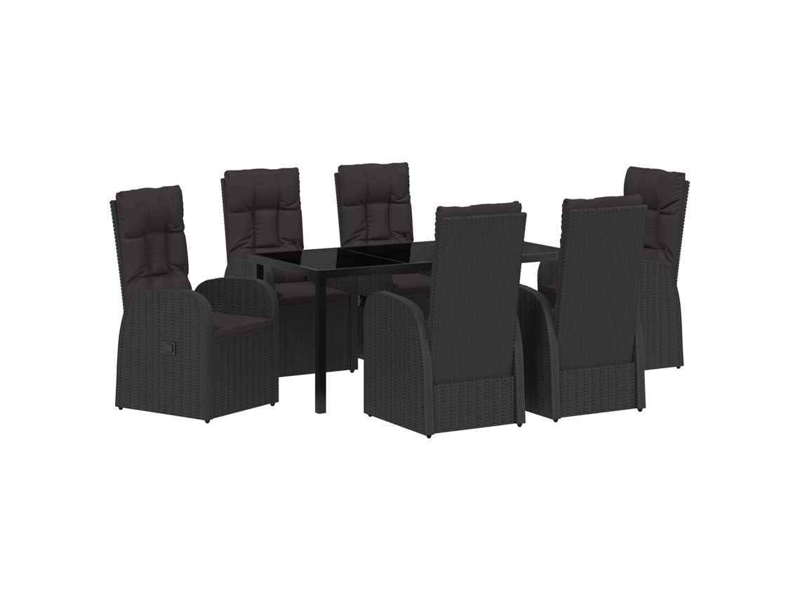 Conjunto 7 De Jantar De Jardim Com Almofadas Vidaxl Rattan Sintético Preto
