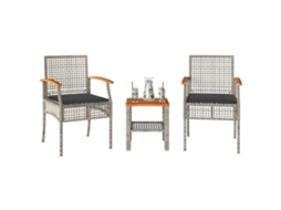Conjunto Bistrô Com Almofadões 3 Peças Vime Pe E Acácia Cinza Dkd Home Decor