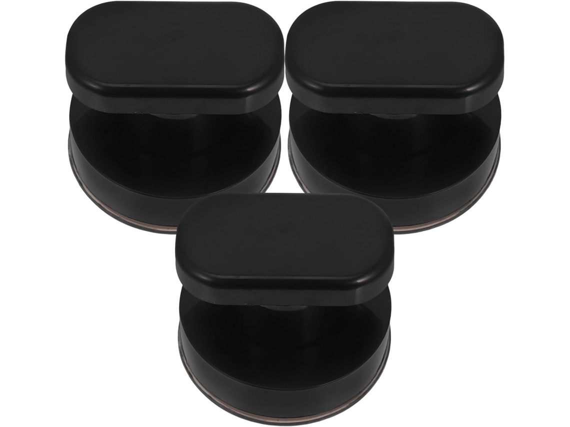 Conjunto De 3 Puxadores Porta Com Ventosa Em Abs Preto Para Portas Correr Banheiro