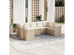 Vidaxl 9 Pcs Conjunto De Sofás P/ Jardim Com Almofadões Vime Pe Bege