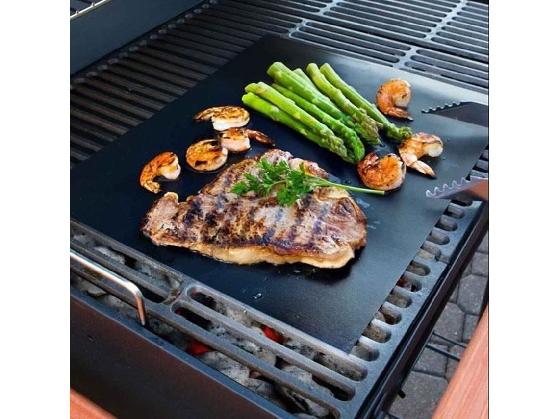 Tapete Para Grelha De Churrasco Reutilizável, Antiaderente, Em Teflon, 33 X 40 Cm, Preto.