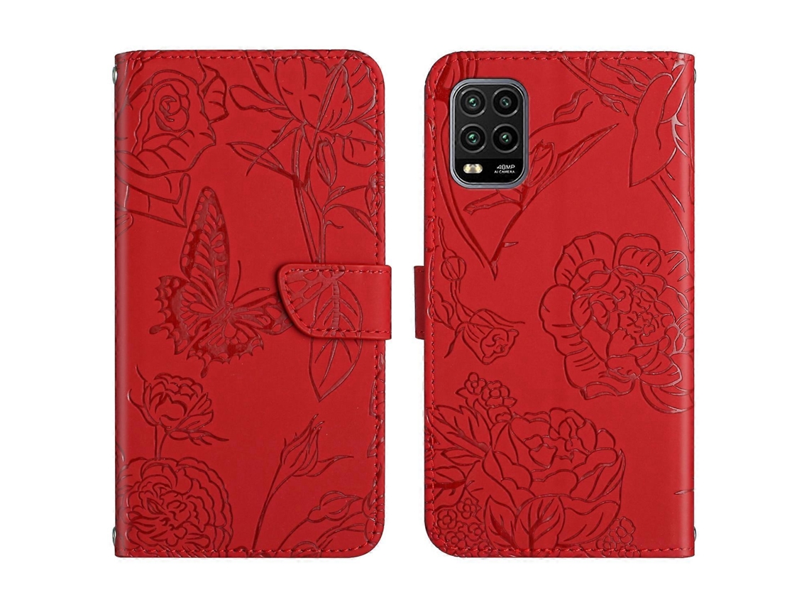 Capa De Celular Em Couro Sintético Com Textura De Borboleta E Peônia Para Xiaomi Mi 10 Lite 5g.