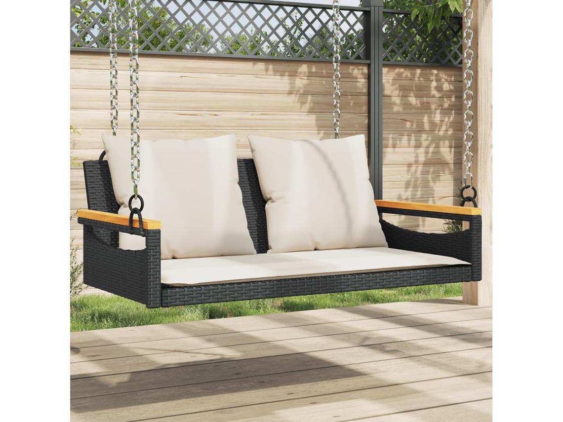 Vidaxl Banco Baloiço Com Almofadões 109x62x40 Cm Vime Pe Preto