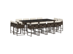 Conjunto de Jantar 13 Pcs para Jardim com Almofadões Vime Pe Castanho MAISON EXCLUSIVE (13 pcs)