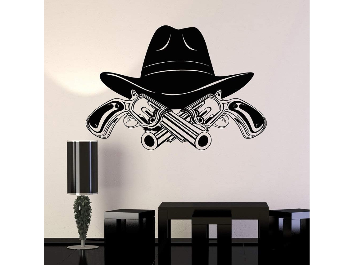 Adesivo De Parede Removível Com Chapéu De Cowboy, Revólveres E Tema Velho Oeste Para Decoração De Casa, Quarto Ou Parede. 101x70cm