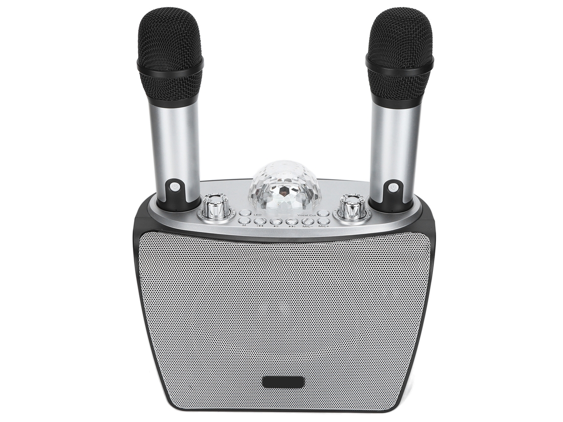 Máquina de karaokê portátil Bluetooth com dois microfones e luz RGB EOOCOO