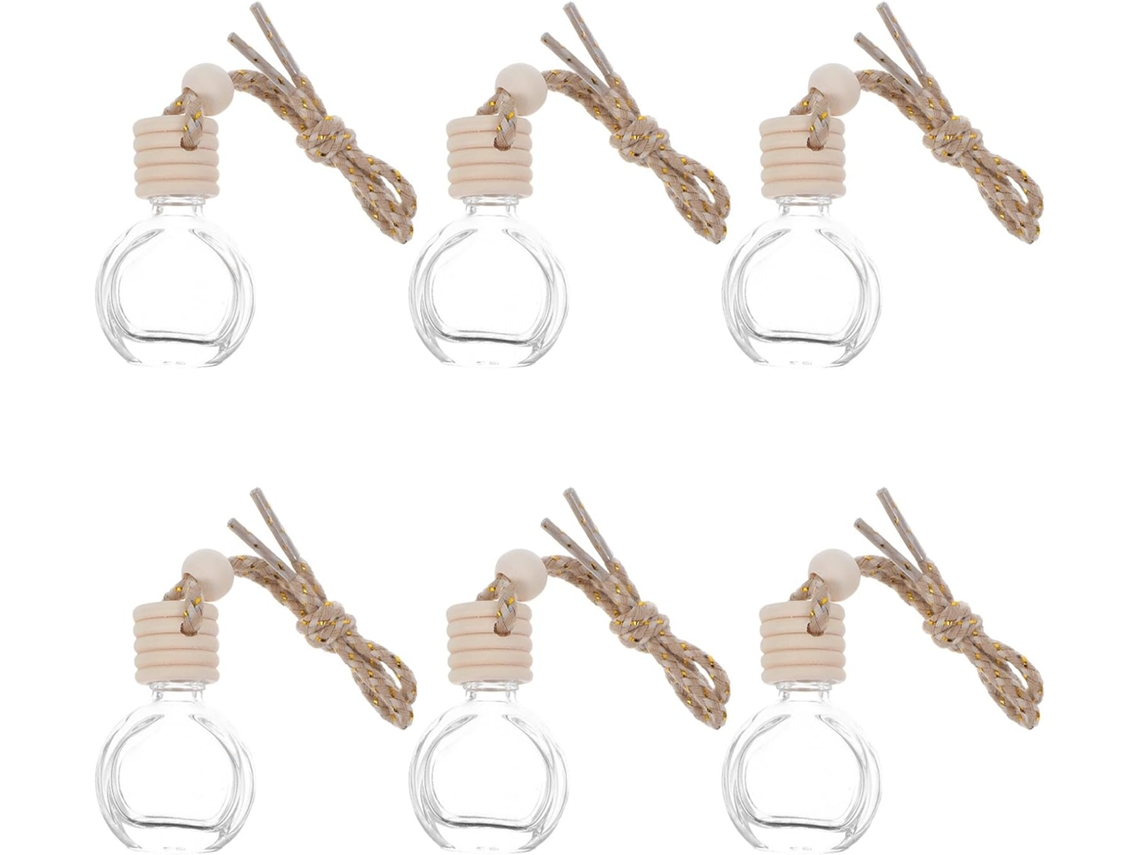 Conjunto De 6 Frascos De Vidro Transparente Para Carro, 10ml, Com Aromatizador De Ar Para Pendurar, Decorativos E Reutilizáveis.