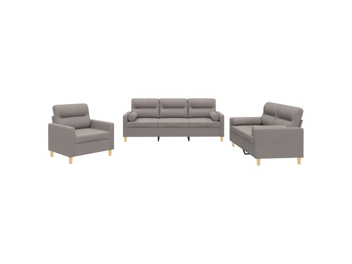 3 Pcs Conjunto de Sofás com Almofadas Tecido Cinza acastanhado MAISON EXCLUSIVE