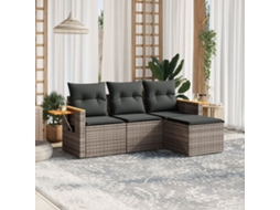 Vidaxl 4 Pcs Conjunto Sofás De Jardim C/ Almofadões Vime Pe Cinzento