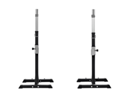 Conjunto de 2 Suportes de Aço para Barra Olímpica, 2 Ganchos com Altura Ajustável, Capacidade de 150 Kg, 55 X 57 X 105 170 Cm, Preto PONTOCASA