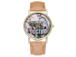 Reloj De Muñeca Unisex De Doctor Con Correa Pu Dial Redondo Cuarzo (beige)