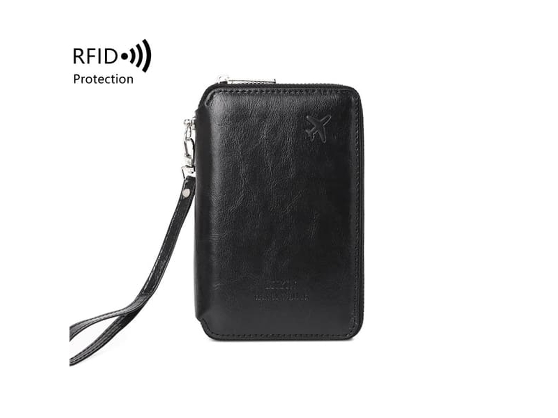 Porta-passaporte Em Couro Pu Preto Com Proteção Rfid