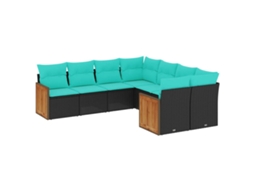 Conjunto de Sofá de Jardim, 9 Peças, Almofadas, Rattan Marrom MAISON EXCLUSIVE