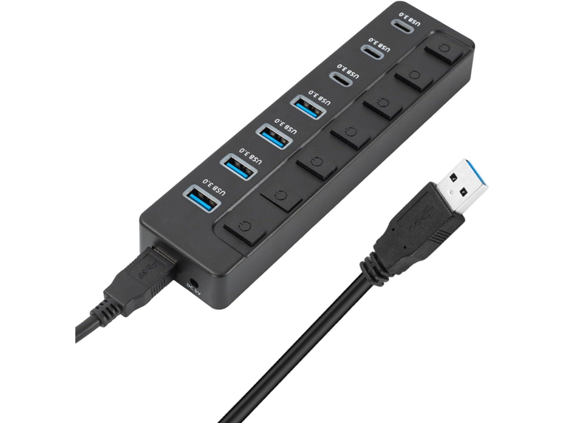 Hub Usb-c De 7 Portas Com 4 Usb 3.0 E 3 Usb-c, Velocidade 5 Gbps,