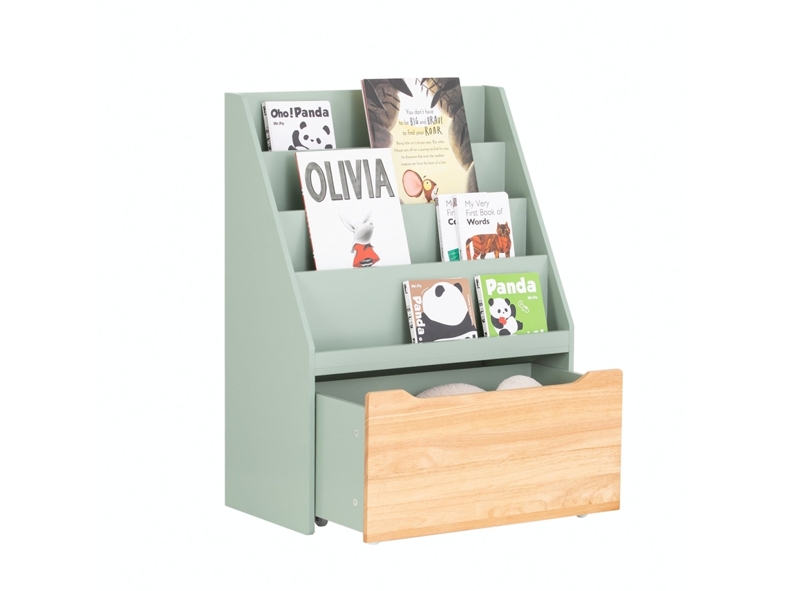 Estante De Livros Para Crianças Com 4 Prateleiras Estante De Arrumação De Brinquedos Para Crianças Com 1 Gaveta 62 X 30 X 80 Cm Kmb95 Gr Sobuy