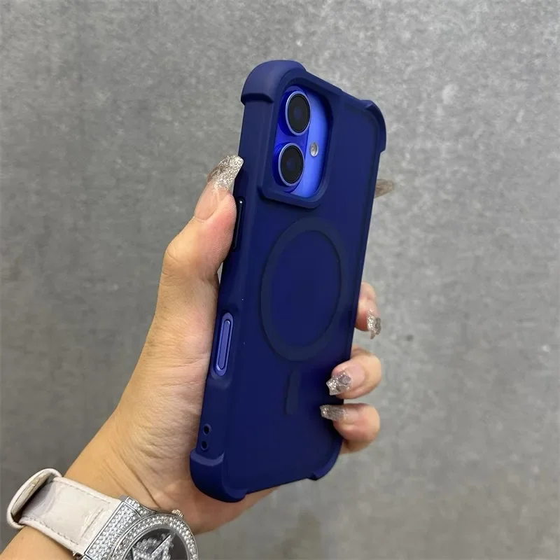 Capa Protetora Fosca À Prova De Choque E Quedas (azuis Escuros) Para Iphone 16 Plus, Compatível Com Carregamento Sem Fio.