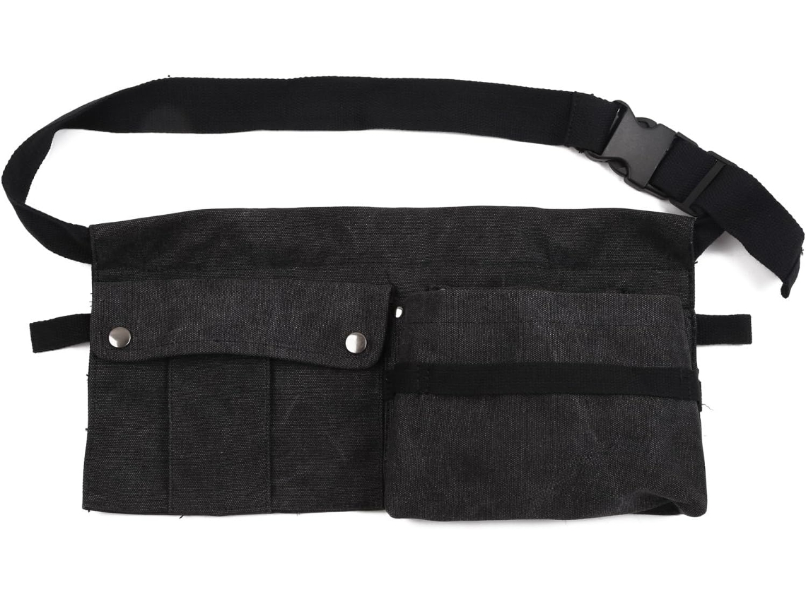 Cinto de lona com cinco fechos de liberação rápida, ideal para carpintaria, construção civil, trabalho e como bolsa organizadora.