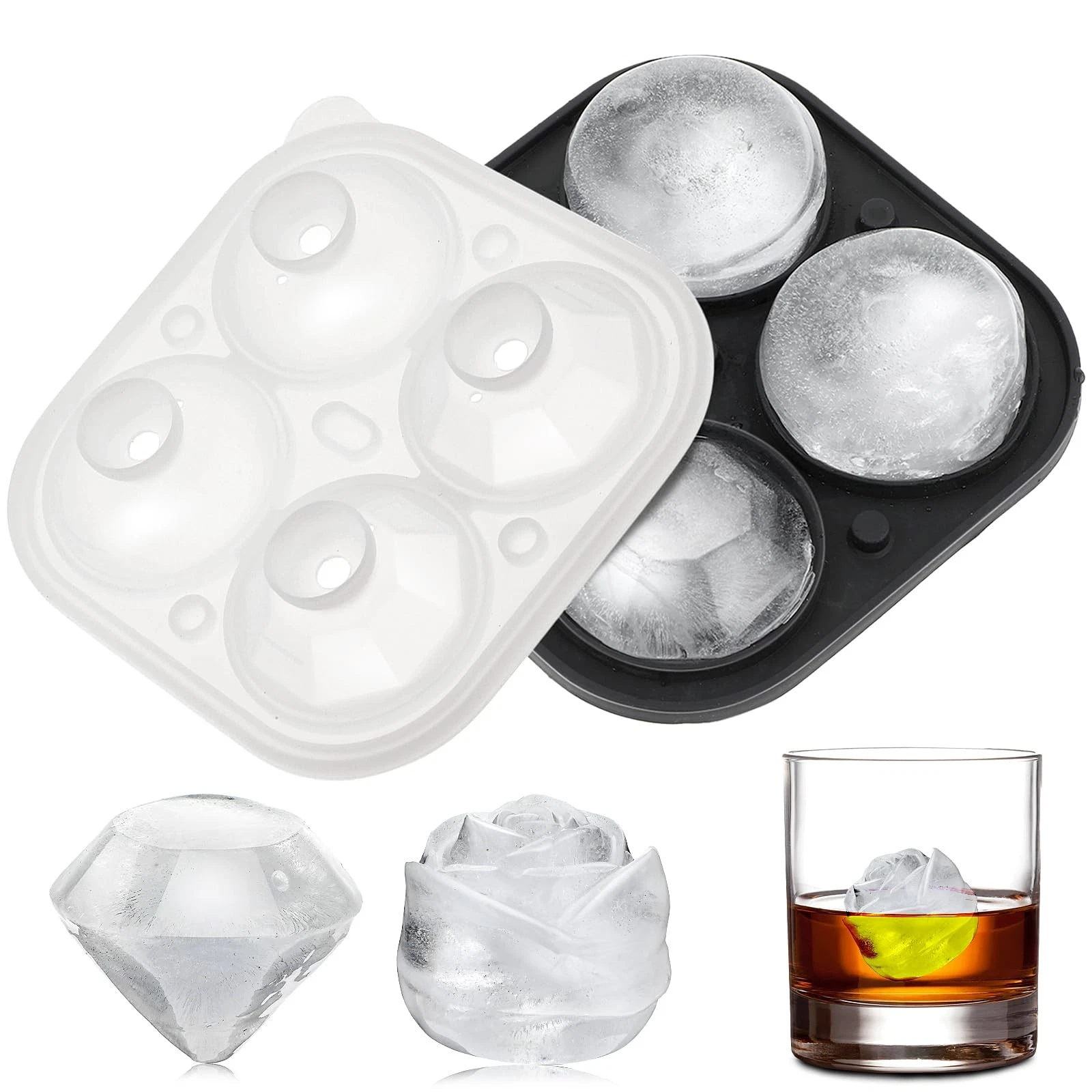 Forma De Gelo De Silicone Com Tampa, 4 Compartimentos, Forma De Gelo Grande SUNNY SPACES