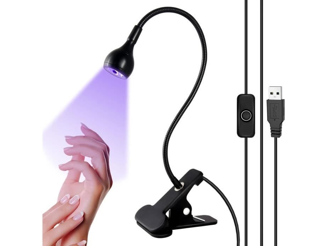 Lâmpada Uv Para Unhas Em Gel - Lâmpada Led Profissional De 5w, Usb Com Clip, Rotação De 360° - Preta