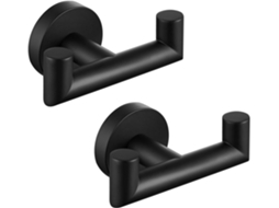 Conjunto De 2 Ganchos Casa De Banho – Suporte Toalha Parede – Gancho Roupão – Gancho Duplo – Aço Inoxidável – Preto